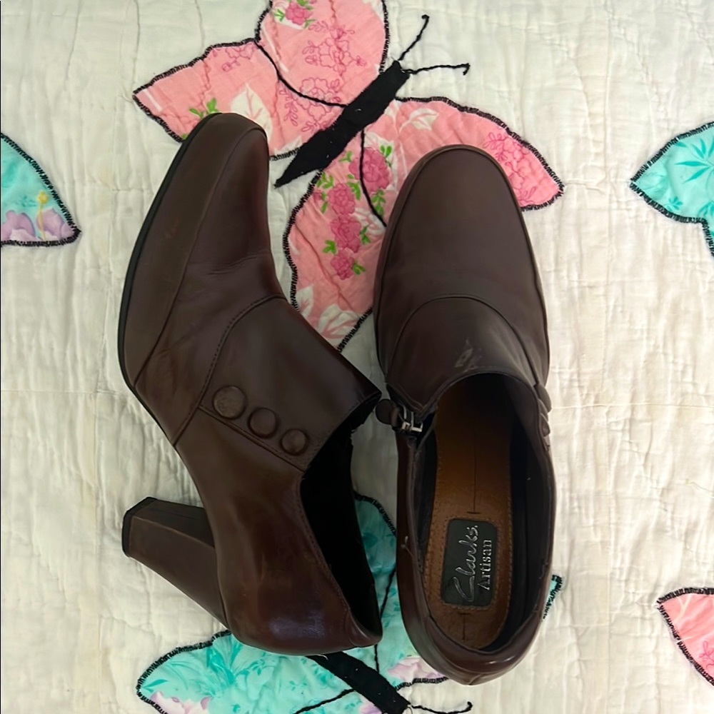 Clarks Artisan Brown Heeled Booties